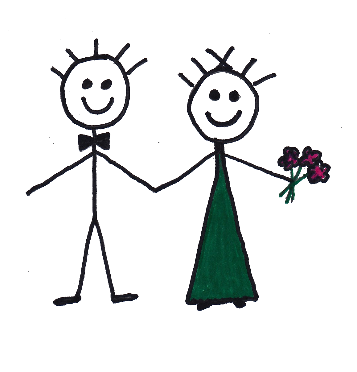 Unser Hochzeitsbild: gezeichnetes Brautpaar, Hand in Hand